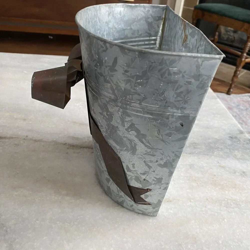 Galvanized Gray Metal Wall Pocket Vase Vintage Rustic Farm Hanging Planter Bow
